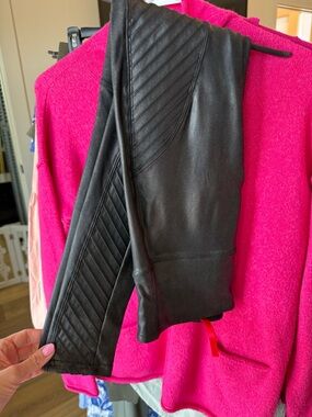 SPANX Black Quilted-Panel Faux Leather Leggings
